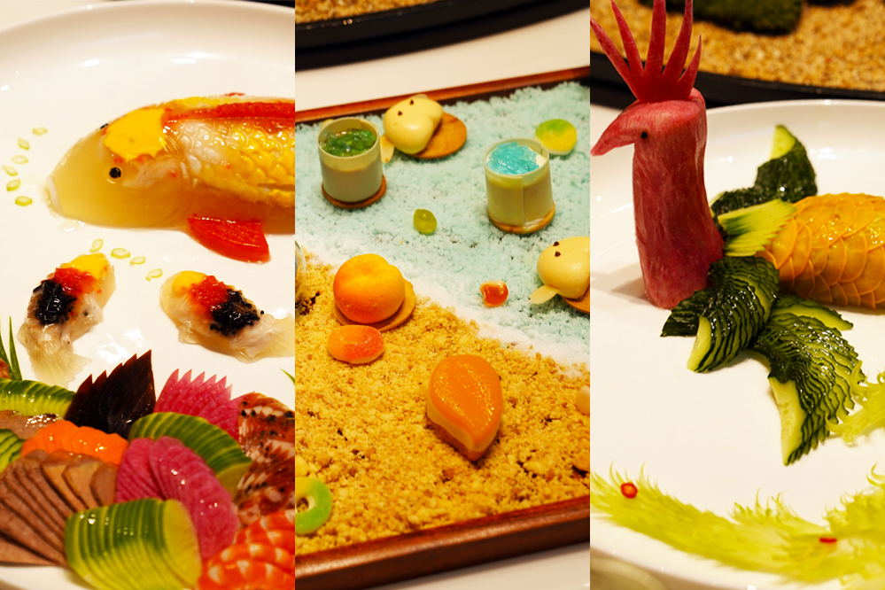 大觀樓長聯(lián)宴。從左至右依次為翠羽丹霞、四圍香稻、西翥靈儀。供圖