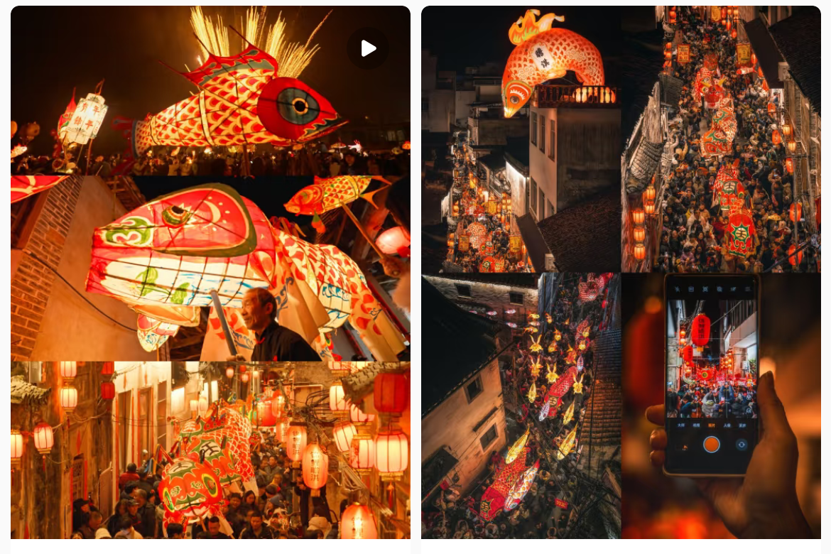 魚燈相關(guān)視頻、圖片獲得數(shù)萬點(diǎn)贊。社交媒體截圖